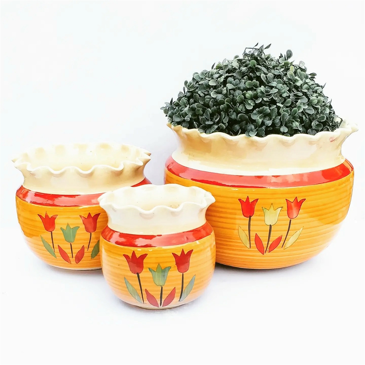 Ceramic Designer Outdoor Pots (SCI - 462) - H- 10,6,5 W-10,6,5 Inches, SCI - 462