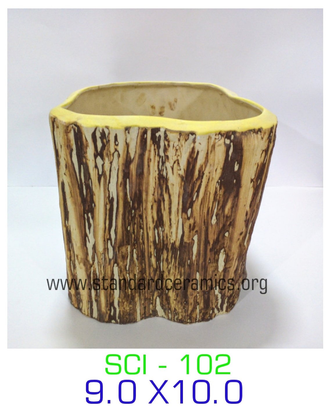 Ceramic Wood Block Pot SCI - 102 - W - 9 INCHES, H - 10 INCHES, SCI - 102