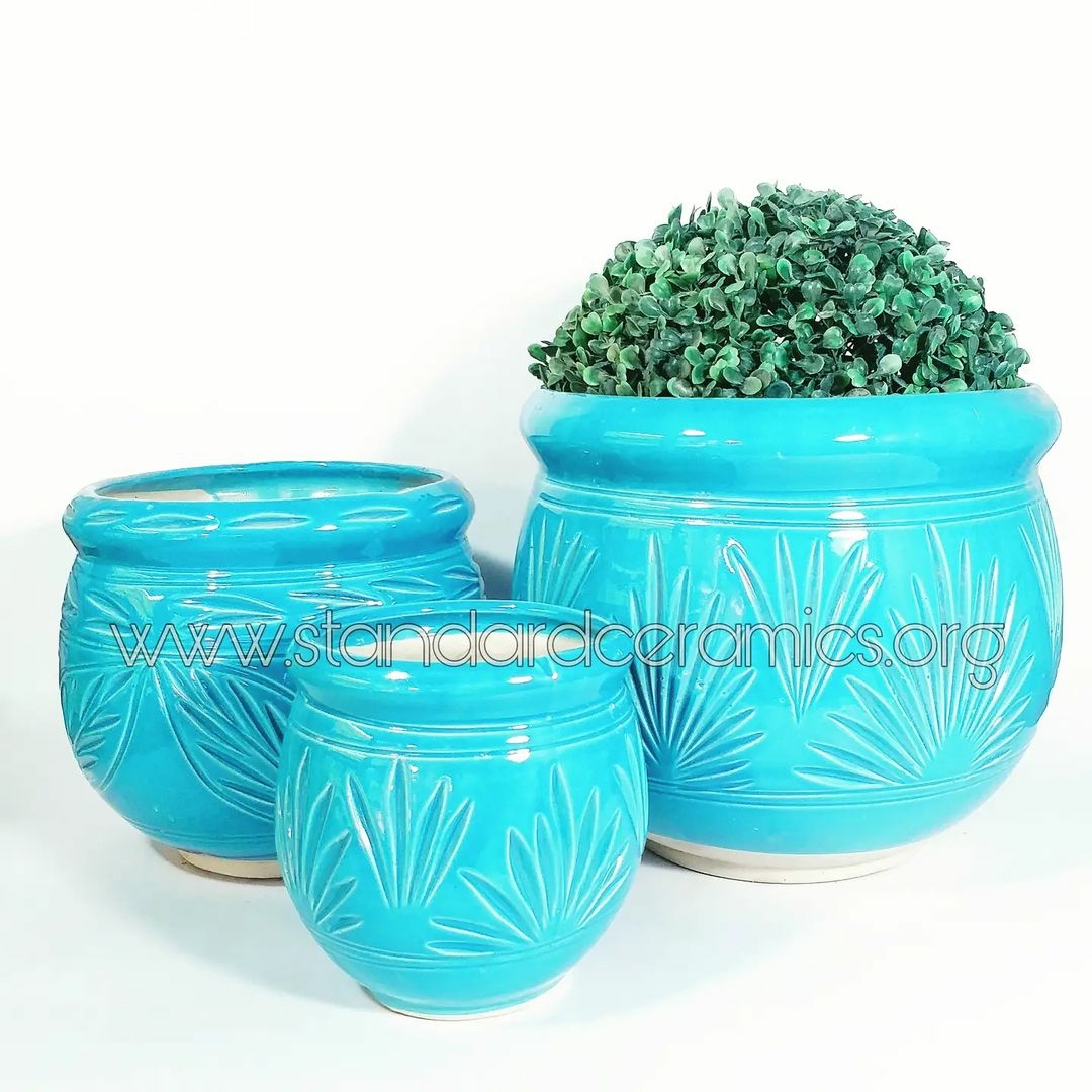 Ceramic Matka Planters (Set Of 3pcs) SCI - 470 - H- 10,7,5 W- 10,7, 5 Inches, Blue, SCI - 470