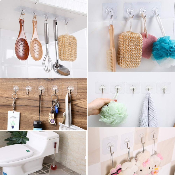30 Pack of Self Adhesive Hooks,Transparent Kitchen Bathrooms Hooks,Towel Stands Toilet Waterproof Wall Hooks Strong Adhesive Hooks Heavy Duty Wall Hooks 10kg Max 