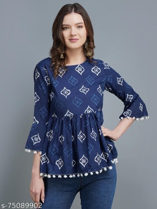 GWWc-75089902 Womens Cotton printed top - Dark Blue, XL