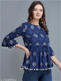 GWWc-75089902 Womens Cotton printed top - Dark Blue, XL