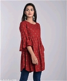 GWWc-82162790 Womens Rayon Printed Ragular Top. - Bright Red, XXL