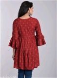 GWWc-82162790 Womens Rayon Printed Ragular Top. - Bright Red, L