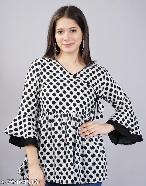 GWWc-76463516 Malia Casual Regular Sleeves Printed Women TOp - Black, M