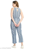 GWWa-100279485 PREEGO Women Sky Blue & White Striped basic Jumpsuit - Sky Blue & White Striped, M