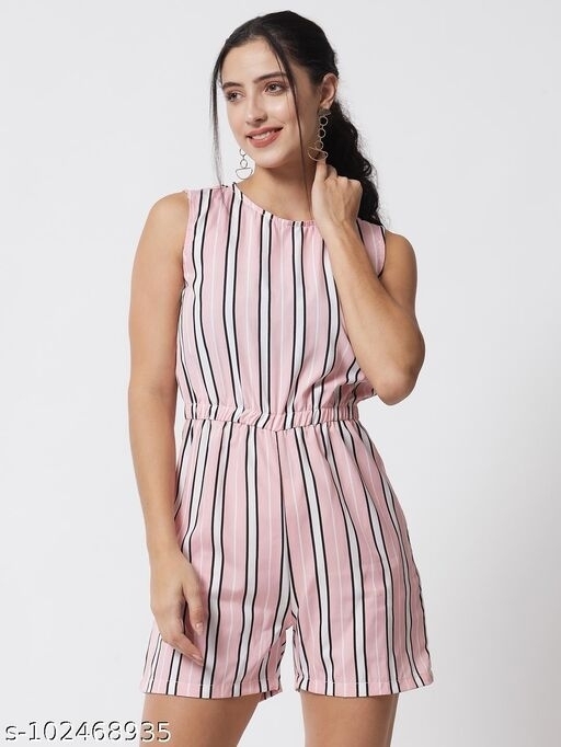 GWWa-102468935 My Swag Women's Pink Color Striped Print Short Jumpsuit - Pink, XXL