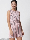 GWWa-102468935 My Swag Women's Pink Color Striped Print Short Jumpsuit - Pink, XL