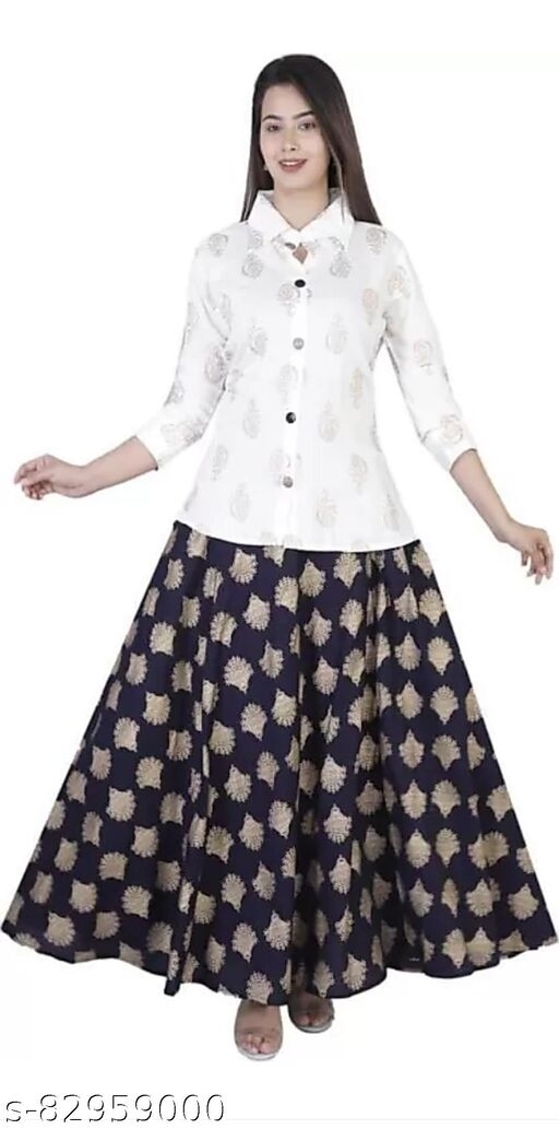 Gwc-82959000  Women Ethnic Stylish Shirt Skirts and Tops - Black and white, XXL