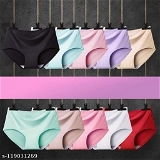 GIWb-119031269 Pack of 4)Woman Ice Silk Mid-Waist Laser Cut Underwear Seamless Panties - Multicolour, S