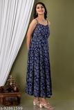 GWWb-92861599 WOMEN ANARKALI DRESSES - Navy Blue, XL