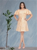 GWWb-135603945 Mrutbaa Women's Off Shoulder Spaghetti Strap Floral Print Dress Dresses  - Yellow Orange, M