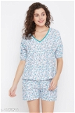 GTCb-11375719 Clovia Cotton Pretty Florals Top & Shorts - Tropical Blue, L