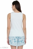 GTCb-11374617 Clovia Clovia Text Print Top & Floral Print Shorts Set in Light Blue- 100% Cotton  - XL, Onahau