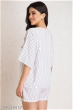 GTCb-64114037 Clovia Sassy Stripes Top & Shorts Set in White - Crepe - XL, White