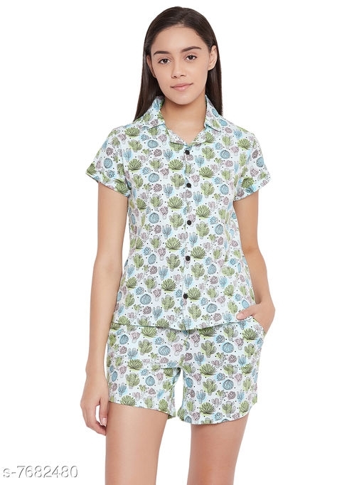 GTCb-7682480 CLOVIA Women Cotton Nightsuit - XXL, Gum Leaf
