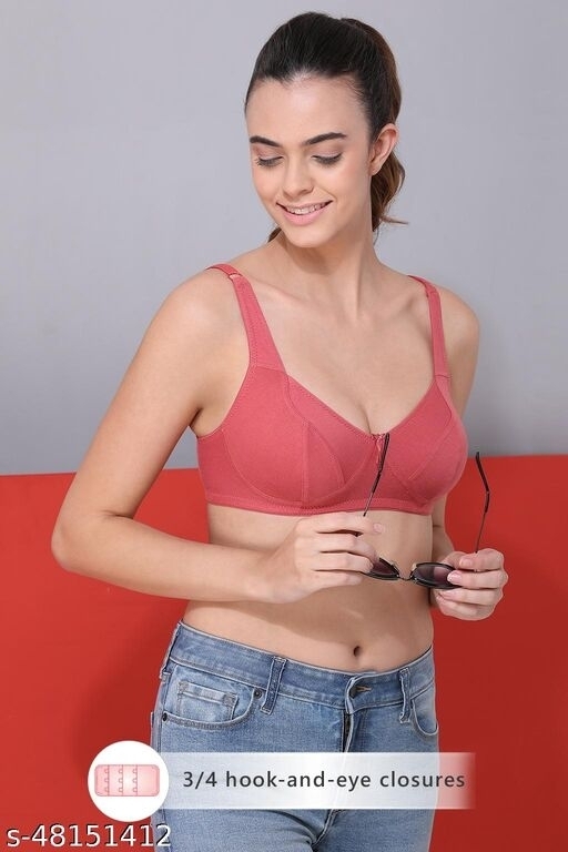 GIWb-48151412 Clovia Non-Padded Non-Wired Full Cup Bra in Pink - Cotton  - Red, 32-D