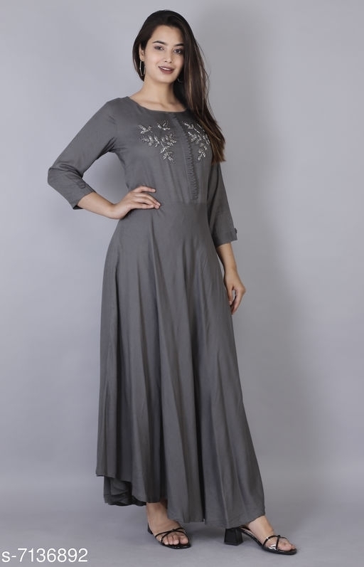 GGKa-7136892 Women Grey Rayon Slub Gown Dress - IMG-A, XL