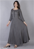 GGKa-7136892 Women Grey Rayon Slub Gown Dress - IMG-A, XL