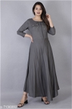 GGKa-7136892 Women Grey Rayon Slub Gown Dress - IMG-A, XXL