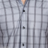 GMa-108825613 Men Regular Fit Checkered Ribbed Collar Casual Shirt - Wild Blue Yonder, L
