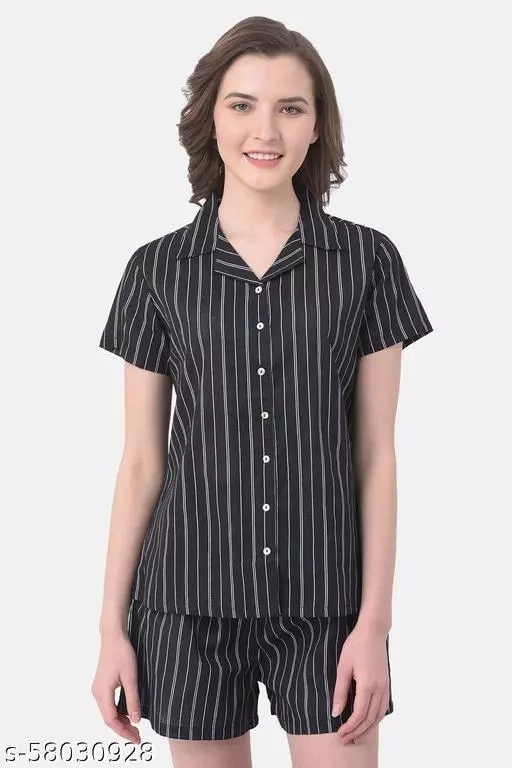 GTCb-58030927 Sassy Stripes Cami Top & Shorts Set in Black - Crepe  - Black, XL