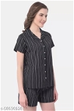 GTCb-58030927 Sassy Stripes Cami Top & Shorts Set in Black - Crepe  - Black, XL