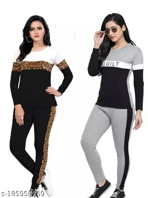 GTCb-185950269 WOMEN'S TRACK SUITS COMBO ( PACK OF -2) - Black & Grey, L