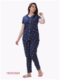 GTCb-193767609 Jaipuri Handblock Printed Night Suits Top & Payjama For Womens Girls - Navy Blue, XL