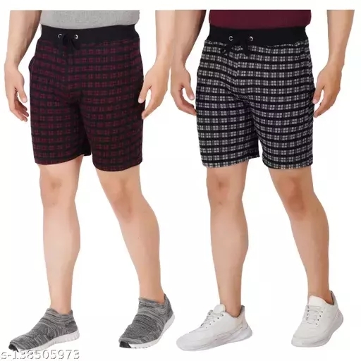 GMa-138505973 High Quality Fashion Checkered Men's Shorts  (Pack of 2) - Maroon & Black, 28