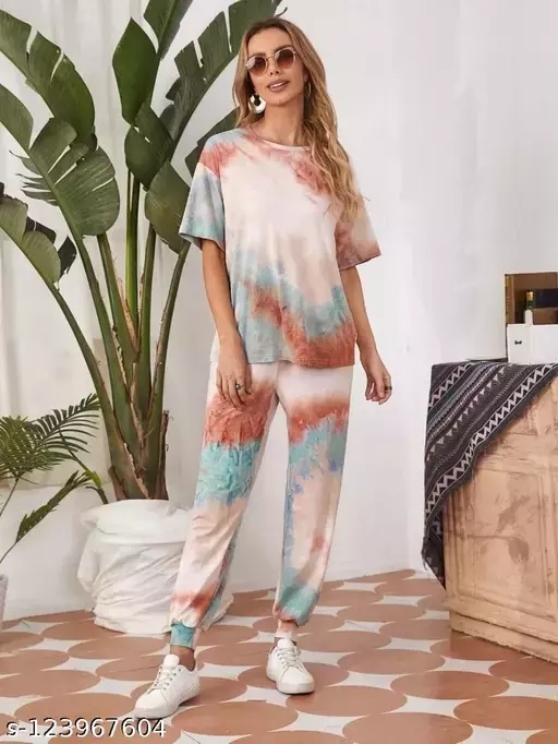 GWWa-123967603 Unique Collection International Tie and Dye Jogger with Baggy T-Shirt  - Tony's Pink, XS