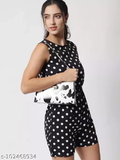 GWWa-102468935 My Swag Women's Pink Color Striped Print Short Jumpsuit - Black, XL
