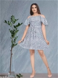 GWWb-135603945 Mrutbaa Women's Off Shoulder Spaghetti Strap Floral Print Dress Dresses  - Gray, M