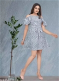 GWWb-135603945 Mrutbaa Women's Off Shoulder Spaghetti Strap Floral Print Dress Dresses  - Gray, M