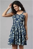 GWWb-115329858 Women's Rayon Flared Printed Dress  - Catalina Blue, XL