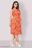 GWWb-42005287 Urbane Partywear Women Dresses - Red Damask, M
