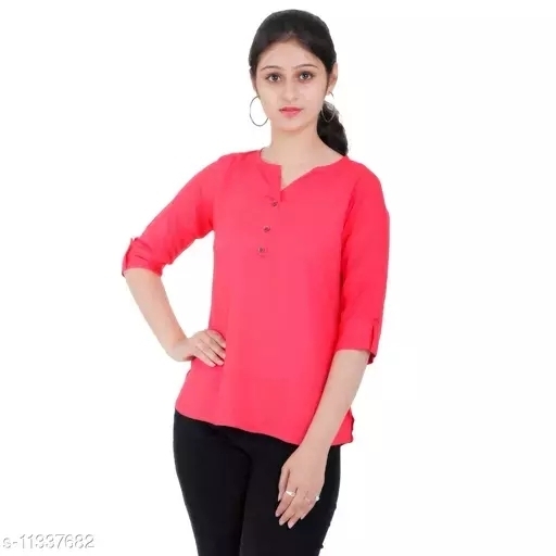 GWWc-11337695 Trendy Women Rayon Tops - Red Orange, XXL