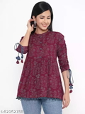 GWWc-82162788 Womens Rayon Printed Ragular Top - Maroon, S