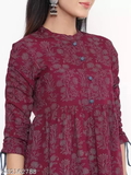 GWWc-82162788 Womens Rayon Printed Ragular Top - Maroon, XL