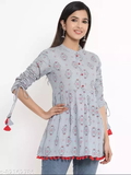 GWWc-82162786 Womens Rayon Printed Ragular Top (Grey) - French Gray, L