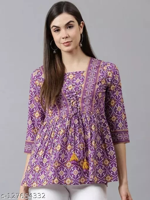 GWWc-127654331 Womens Cotton Printed Designer Top - Purple, S