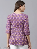 GWWc-127654331 Womens Cotton Printed Designer Top - Purple, S