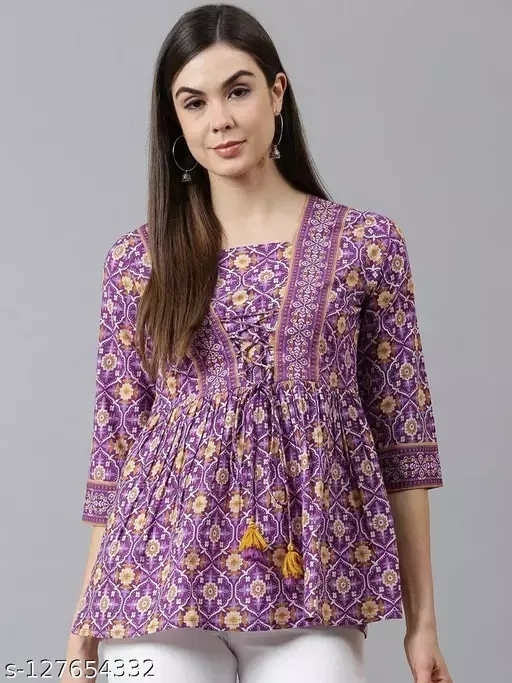 GWWc-127654331 Womens Cotton Printed Designer Top - Purple, XL
