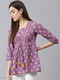 GWWc-127654331 Womens Cotton Printed Designer Top - Purple, XL