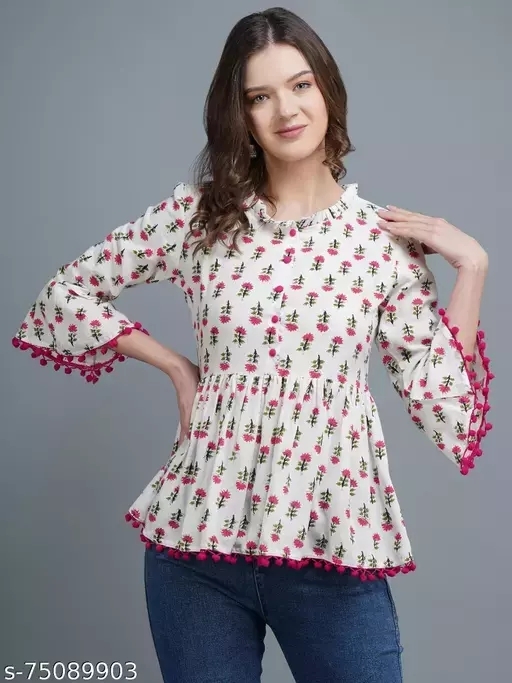 GWWc-75089902 Womens Cotton printed top - White, XXL