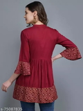 GWWc-75087834 Womens rayon printed top, partywear top, - Bright Red, XL