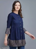 GWWc-75087834 Womens rayon printed top, partywear top, - Navy Blue, L