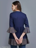 GWWc-75087834 Womens rayon printed top, partywear top, - Navy Blue, L