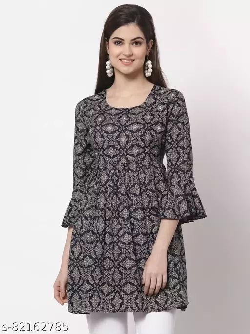 GWWc-82162790 Womens Rayon Printed Ragular Top. - Gray, M