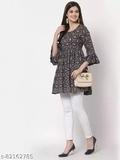 GWWc-82162790 Womens Rayon Printed Ragular Top. - Gray, L